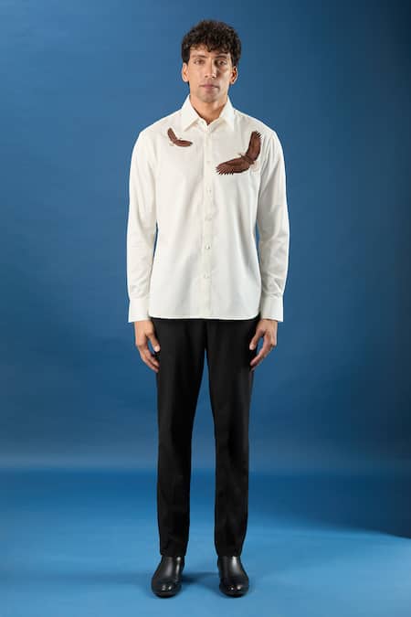 Rohit Bal_Ivory Poplin Embroidery Shirt _at_Aza_Fashions