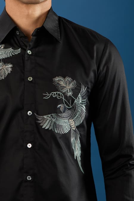 Shop_Rohit Bal_Black Poplin Embroidery Shirt _Online_at_Aza_Fashions