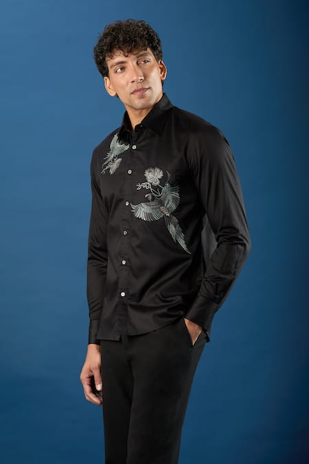Buy_Rohit Bal_Black Poplin Embroidery Shirt 