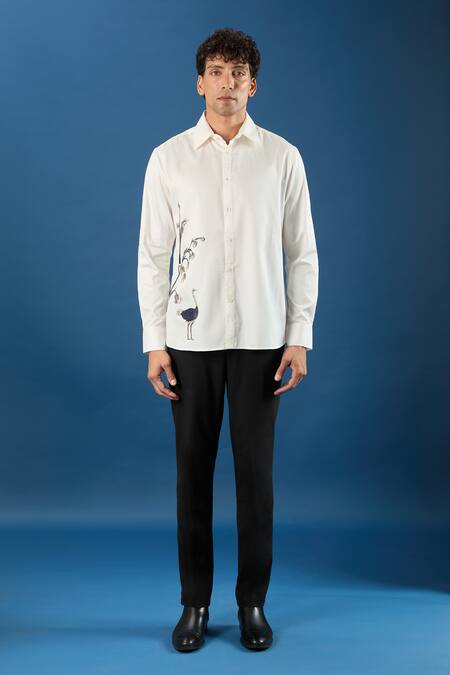 Buy_Rohit Bal_Ivory Poplin Embroidery Shirt _Online_at_Aza_Fashions