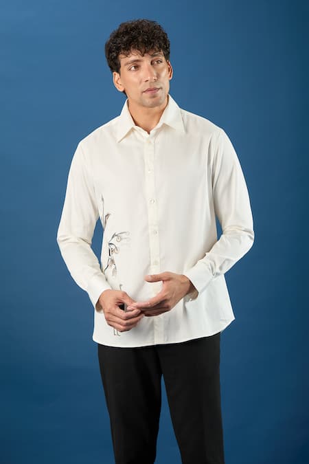 Rohit Bal Ivory Poplin Embroidery Shirt