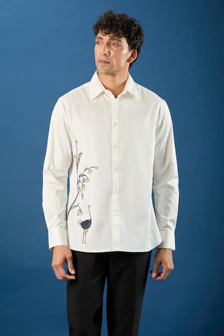 Shop_Rohit Bal_Ivory Poplin Embroidery Shirt _Online_at_Aza_Fashions