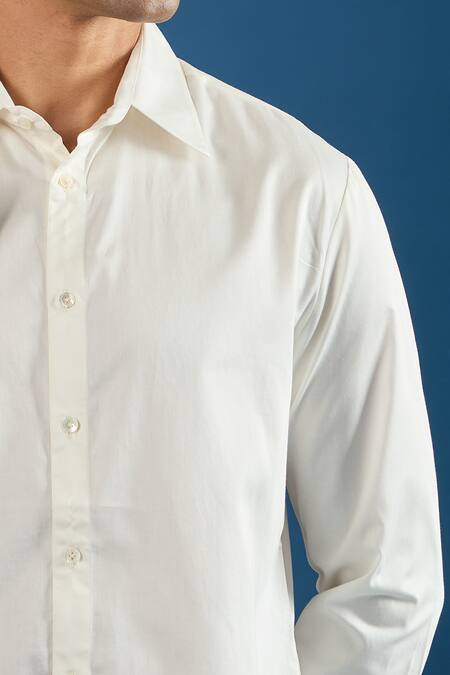 Rohit Bal_Ivory Poplin Embroidery Shirt _at_Aza_Fashions