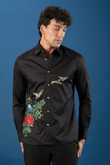 Buy_Rohit Bal_Black Poplin Embroidery Shirt 