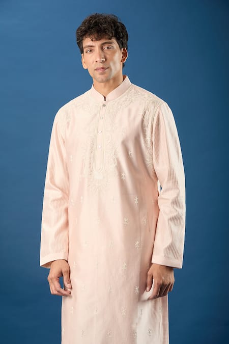 Buy_Rohit Bal_Pink Chanderi Embroidery Power Kurta Set _Online_at_Aza_Fashions