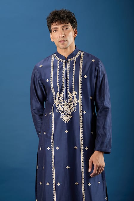 Buy_Rohit Bal_Blue Chanderi Embroidery Kurta Set 