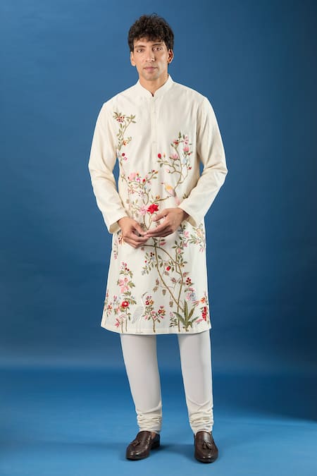 Rohit Bal Ivory Chanderi Embroidery Floral Kurta Set