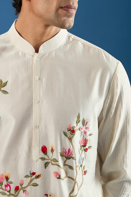 Buy_Rohit Bal_Ivory Chanderi Embroidery Floral Kurta Set 