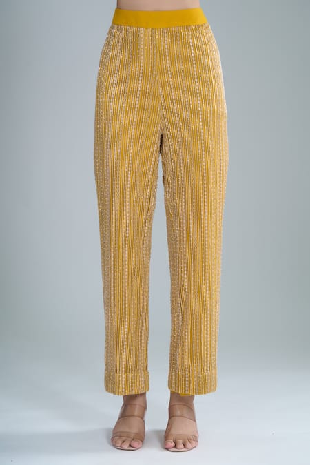 Shop Ritika Mirchandani Yellow Crepe, Georgette, Net Crystals Round Neck Agatha Embroidered Kurta Set Online at Aza Fashions Shop_Ritika Mirchandani_Yellow Crepe, Georgette, Net Crystals Round Neck Agatha Embroidered Kurta Set _Online_at_Aza_Fashions