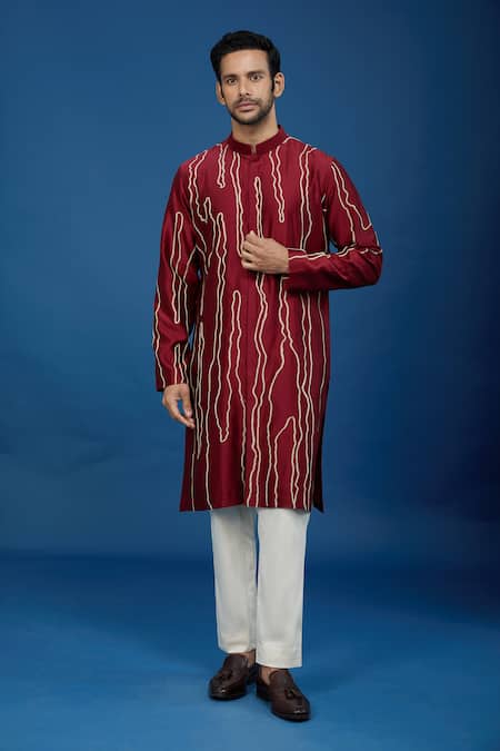 Countrymade Maroon Embroidery Abstract Kurta Set 