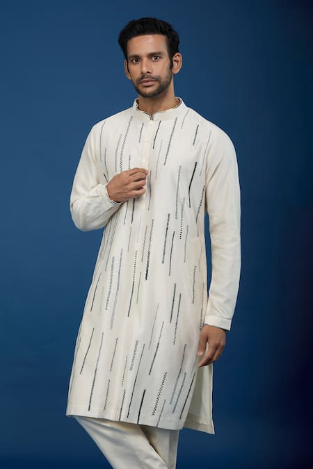 Buy_Countrymade_Ivory Cotton Embroidery Stitch Work Kurta Set 