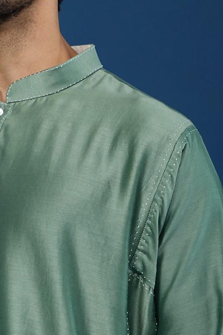 Countrymade_Green Sage Kurta And Pant Set _at_Aza_Fashions