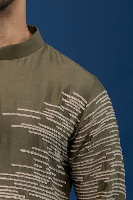 Countrymade Olive Green Cotton Embroidery Abstract Kurta Set at Aza Fashions Countrymade_Olive Green Cotton Embroidery Abstract Kurta Set _at_Aza_Fashions