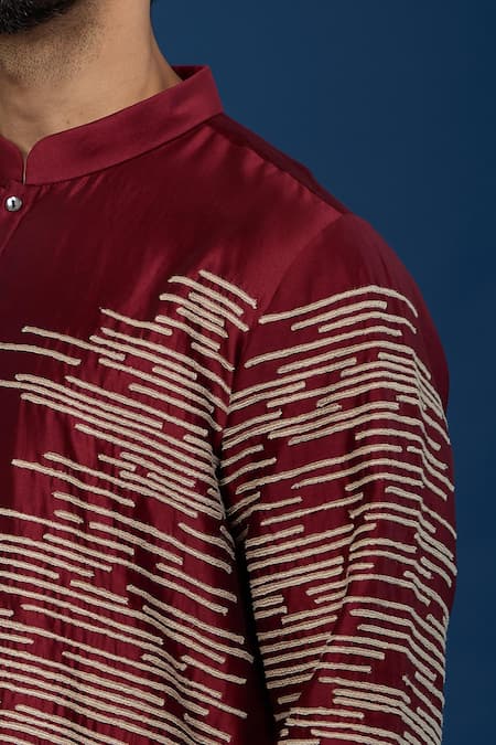 Buy_Countrymade_Maroon Silk, Cotton Embroidery Abstract Kurta Set _Online_at_Aza_Fashions
