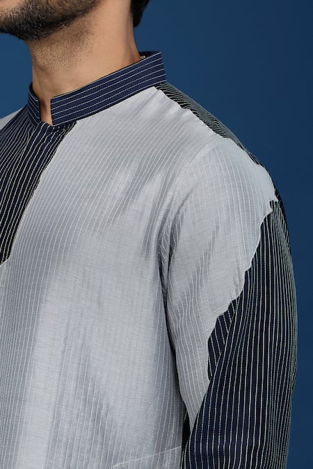 Buy_Countrymade_Navy Cotton Line Pattern Kurta And Pant Set 