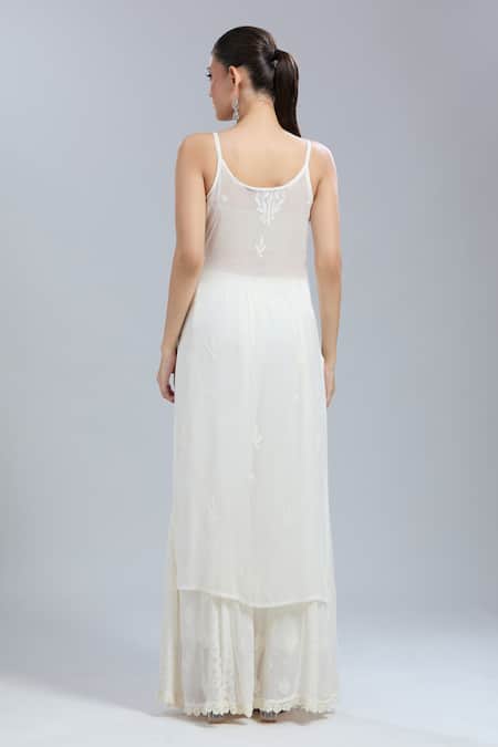 LABEL AISHWARYRIKA Embroidered White Kurta Sharara Set 