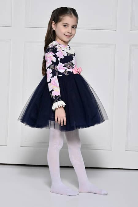The Pony & Peony Co._Navy Cotton Bows Blue Rose Dress _Online_at_Aza_Fashions