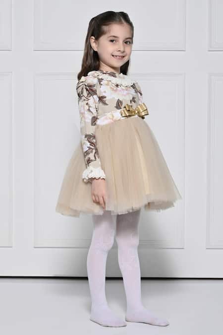 The Pony & Peony Co._Beige Cotton Rose Dress _Online_at_Aza_Fashions