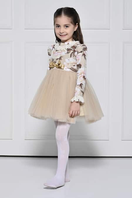 Buy_The Pony & Peony Co._Beige Cotton Rose Dress _Online_at_Aza_Fashions
