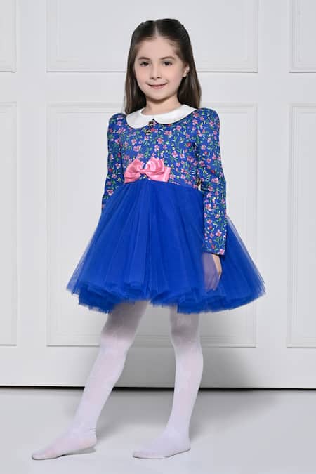 Buy_The Pony & Peony Co._Blue Cotton Bows Royal Vintage Love Dress _Online_at_Aza_Fashions