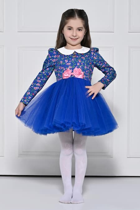 The Pony & Peony Co. Blue Cotton Bows Royal Vintage Love Dress 