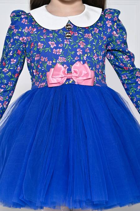 Shop_The Pony & Peony Co._Blue Cotton Bows Royal Vintage Love Dress _Online_at_Aza_Fashions