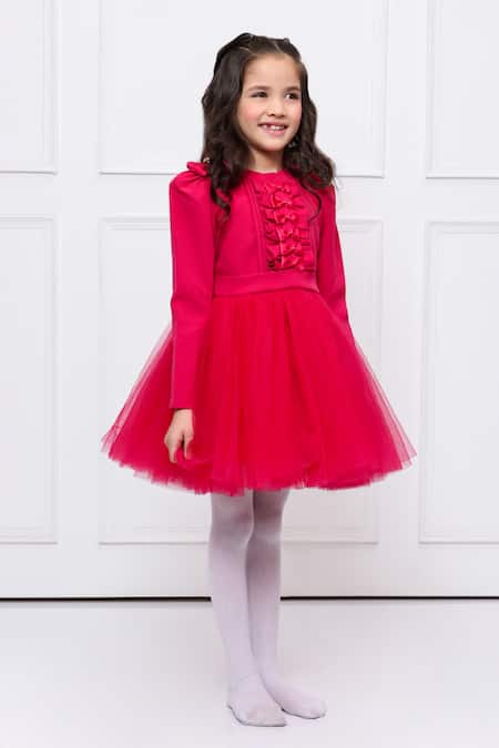 The Pony & Peony Co._Pink Cotton Bow Detail Dress _at_Aza_Fashions