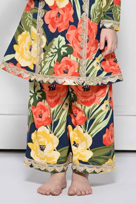 The Pony & Peony Co. Blue Cotton Floral Pattern Kurta With Pant Online at Aza Fashions The Pony & Peony Co._Blue Cotton Floral Pattern Kurta With Pant _Online_at_Aza_Fashions