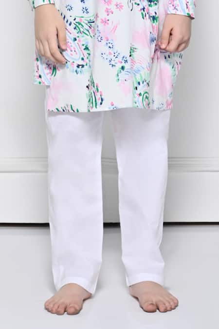 The Pony & Peony Co._White Cotton Floral Pattern Kurta With Pant _Online_at_Aza_Fashions