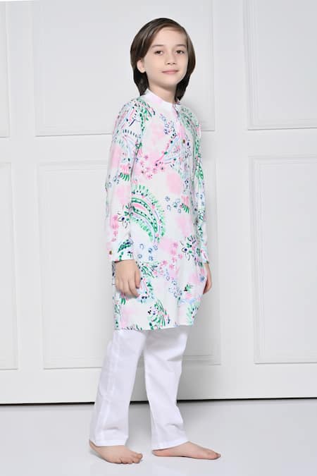 Buy_The Pony & Peony Co._White Cotton Floral Pattern Kurta With Pant _Online_at_Aza_Fashions