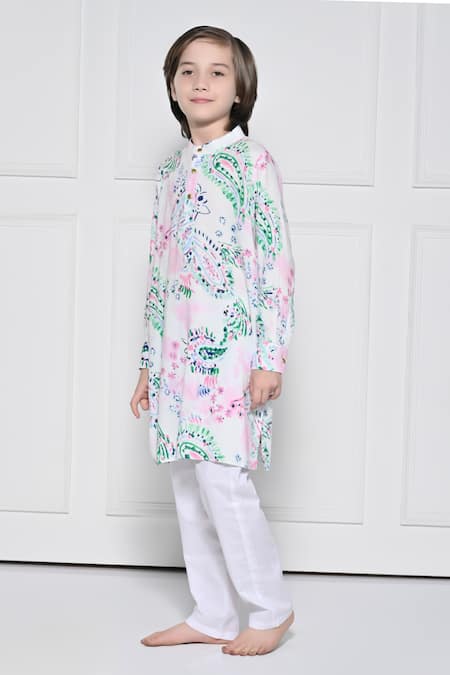 Shop_The Pony & Peony Co._White Cotton Floral Pattern Kurta With Pant _Online_at_Aza_Fashions