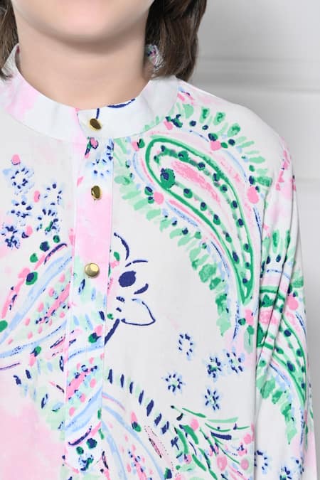 The Pony & Peony Co._White Cotton Floral Pattern Kurta With Pant _at_Aza_Fashions