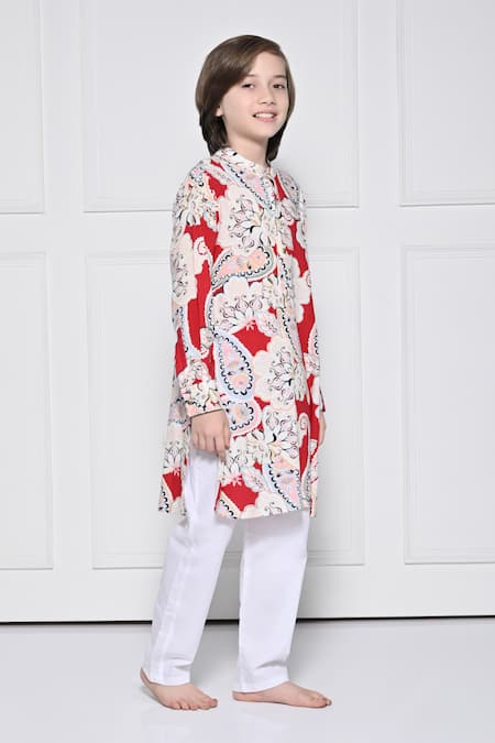 Buy_The Pony & Peony Co._Red Cotton Floral Pattern Kurta With Pant _Online_at_Aza_Fashions