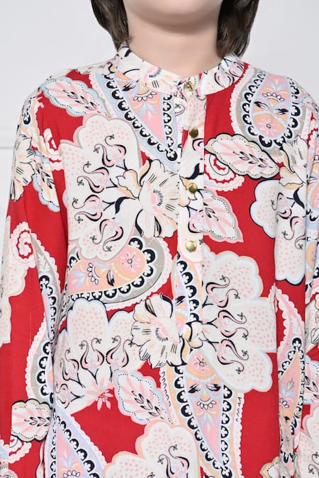 Shop_The Pony & Peony Co._Red Cotton Floral Pattern Kurta With Pant _Online_at_Aza_Fashions