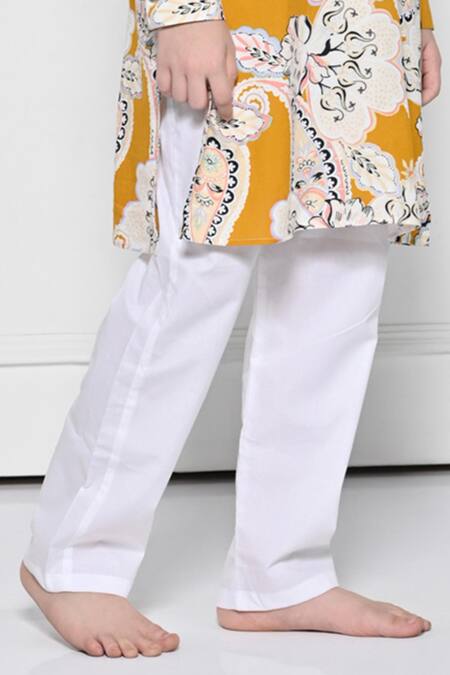 The Pony & Peony Co._Yellow Cotton Floral Pattern Kurta With Pant _Online_at_Aza_Fashions