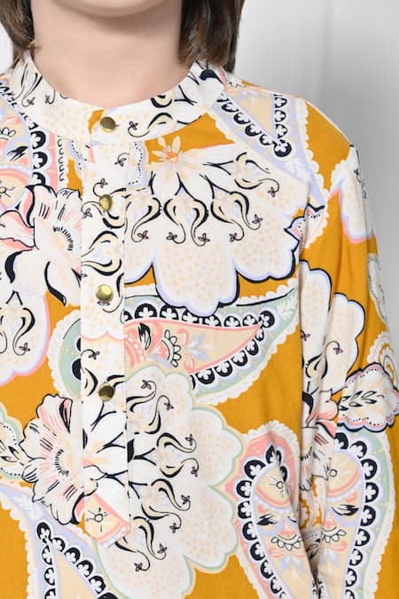 Buy_The Pony & Peony Co._Yellow Cotton Floral Pattern Kurta With Pant _Online_at_Aza_Fashions
