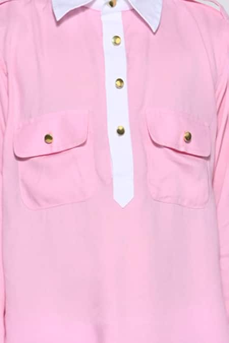 The Pony & Peony Co._Pink Cotton Plain Kurta With Pant _Online_at_Aza_Fashions