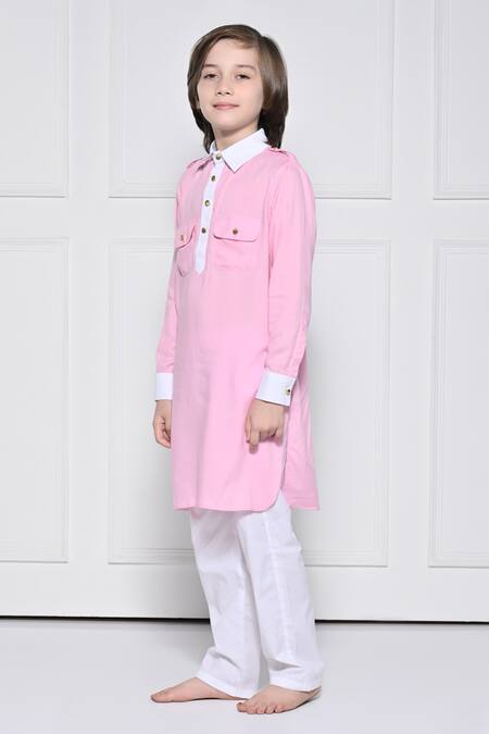 Buy_The Pony & Peony Co._Pink Cotton Plain Kurta With Pant _Online_at_Aza_Fashions