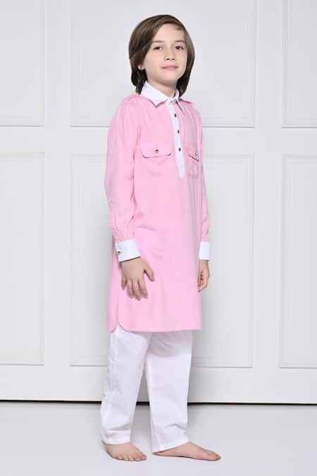 Shop_The Pony & Peony Co._Pink Cotton Plain Kurta With Pant _Online_at_Aza_Fashions