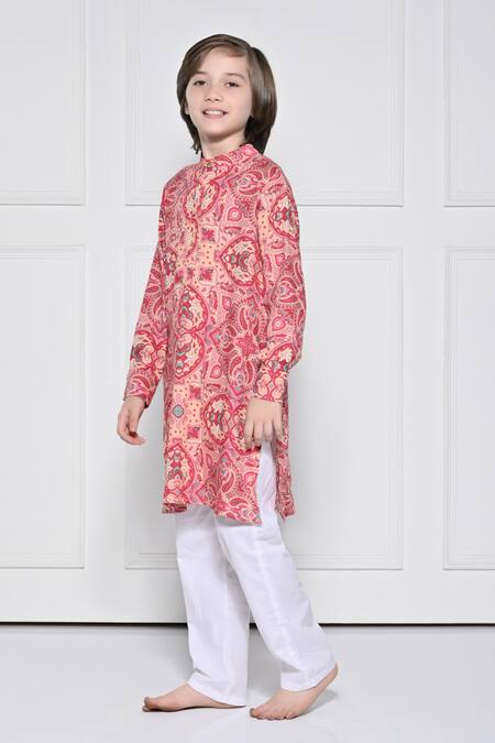 The Pony & Peony Co._Peach Cotton Abstract Pattern Kurta With Pant _Online_at_Aza_Fashions