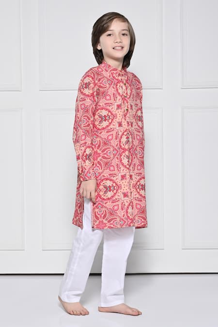 Buy_The Pony & Peony Co._Peach Cotton Abstract Pattern Kurta With Pant _Online_at_Aza_Fashions