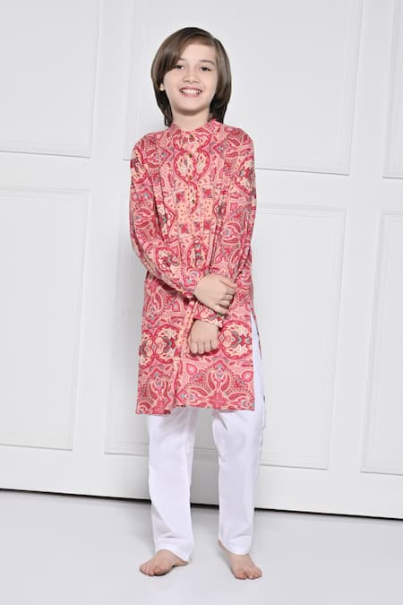 The Pony & Peony Co. Peach Cotton Abstract Pattern Kurta With Pant 