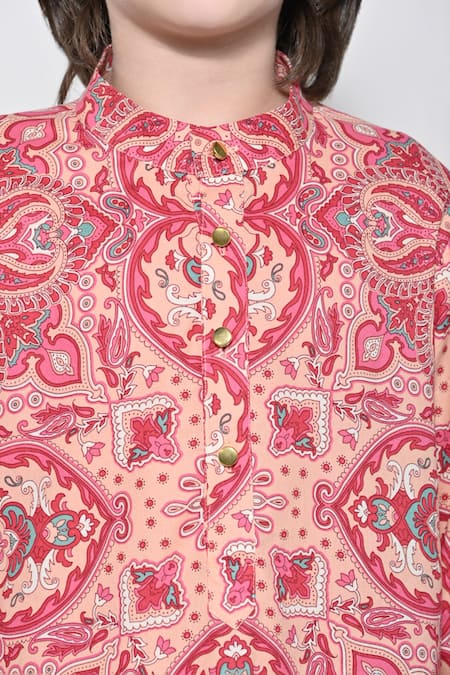 Shop_The Pony & Peony Co._Peach Cotton Abstract Pattern Kurta With Pant _Online_at_Aza_Fashions