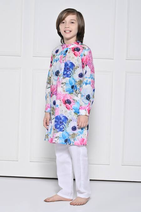 The Pony & Peony Co._Pink Cotton Floral Pattern Kurta With Pant _Online_at_Aza_Fashions