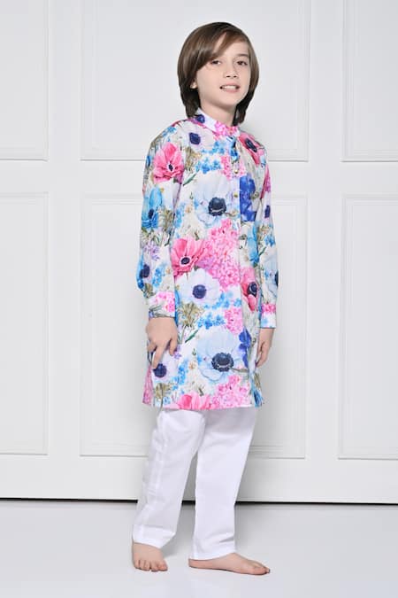 Buy_The Pony & Peony Co._Pink Cotton Floral Pattern Kurta With Pant _Online_at_Aza_Fashions