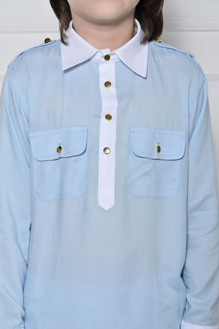 Shop_The Pony & Peony Co._Blue Cotton Plain Kurta With Pant _Online_at_Aza_Fashions