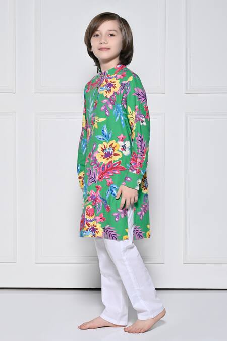 Buy_The Pony & Peony Co._Green Cotton Floral Pattern Kurta With Pant _Online_at_Aza_Fashions