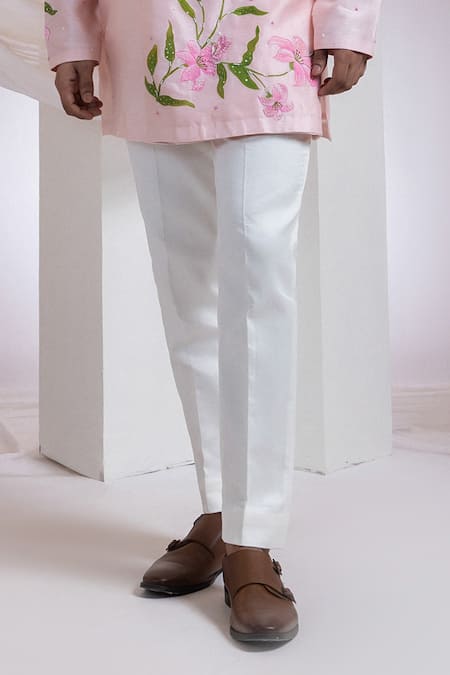 Buy Smriti By Anju Agarwal Pink Chanderi, Cotton Embroidery Blushcrest Floral Pattern Kurta With Pant Online at Aza Fashions Buy_Smriti By Anju Agarwal_Pink Chanderi, Cotton Embroidery Blushcrest Floral Pattern Kurta With Pant _Online_at_Aza_Fashions