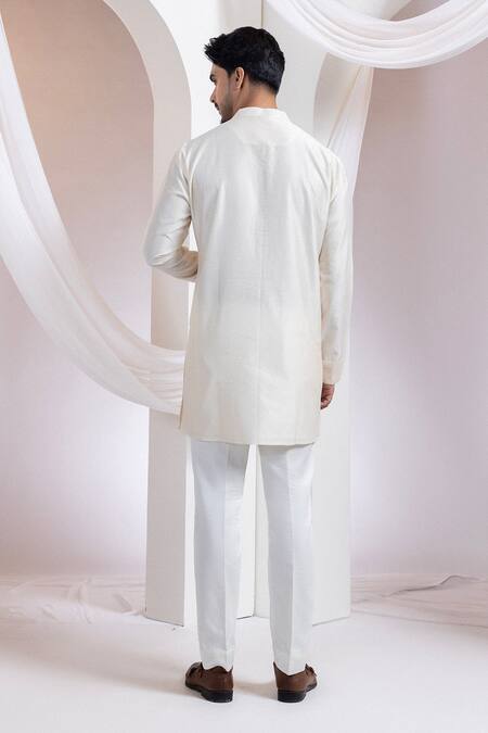 Shop Smriti By Anju Agarwal Ivory Chanderi, Cotton Embroidery Floral Pattern Achkan Set Shop_Smriti By Anju Agarwal_Ivory Chanderi, Cotton Embroidery Floral Pattern Achkan Set