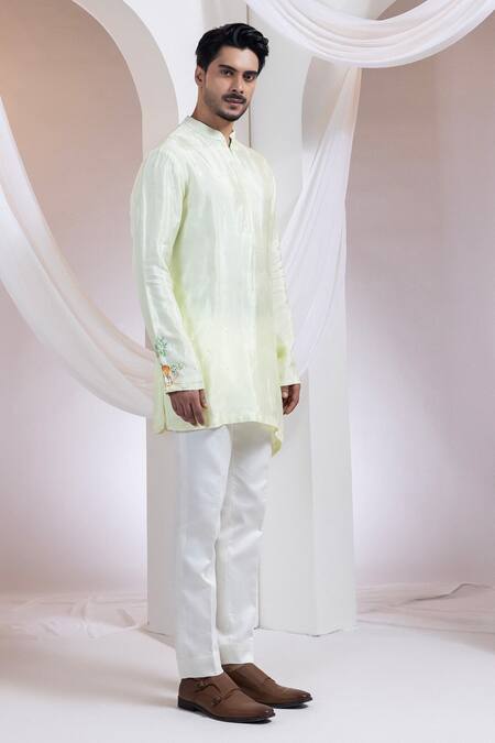 Buy Smriti By Anju Agarwal Green Silk, Cotton Embroidery Kurta With Pant Online at Aza Fashions Buy_Smriti By Anju Agarwal_Green Silk, Cotton Embroidery Kurta With Pant _Online_at_Aza_Fashions